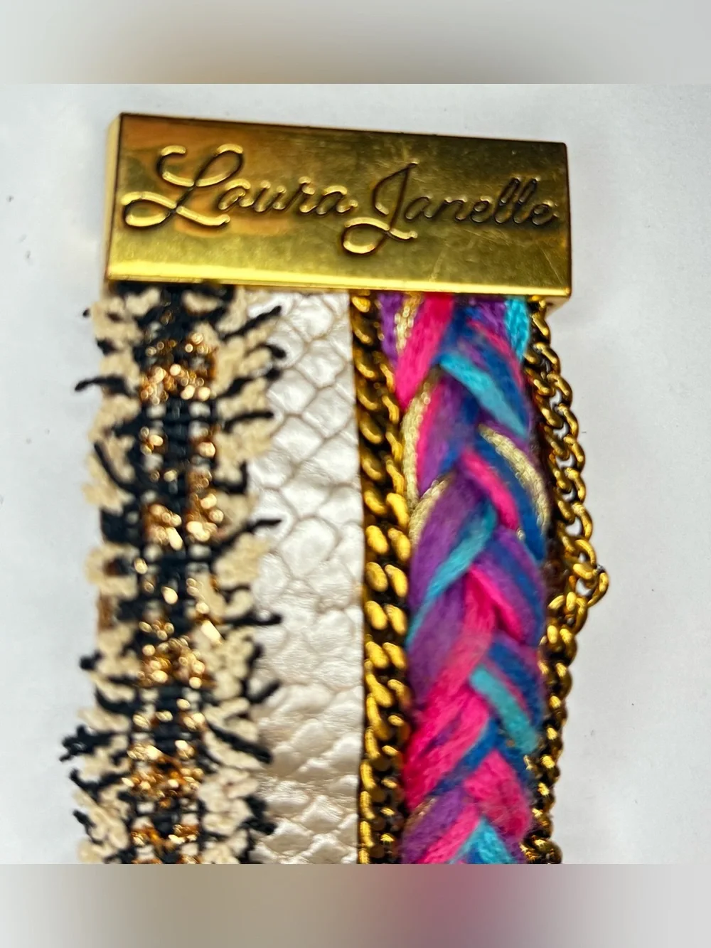 Laura Janelle Pleather Pink Gold Bull Western Sohthwestern Rodeo Glam Bracelet